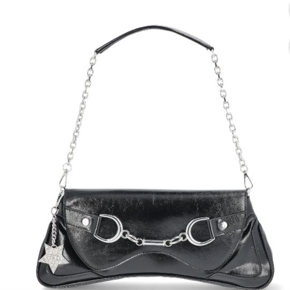 Paris Hilton Handbags - Paris Hilton Women's Rider Large Shoulder Baguette Bag Black Silver Chain